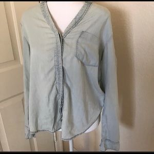 Anthropologie denim colored lace button up size S